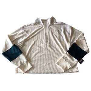 Aeropostale Lounge Women’s Mock Neck 1/4 Zip Crop Pullover Ivory Size Medium NWT